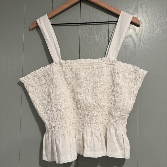 Free Assembly Tank Womens Snow White Ruffle Trim Square Neck Smocked Top-Size XL - Picture 1 of 5